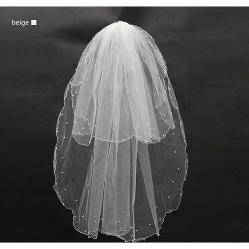 Women Pearl Bridal Veils Wedding Dress Veil Layers Tulle Ribbon Edge Wedding Accessories Bridal Veils