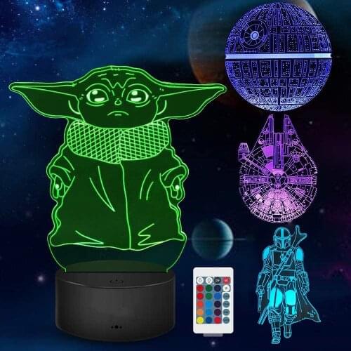 Hasbro Star Wars Yoda Death Star Mandalorian Remote Control Touch 7/16 Color 3D Night Light Birthday Gift Bedroom Decoration