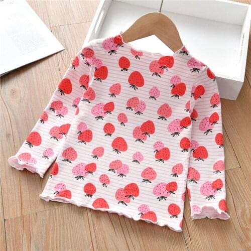 0-4 Years Old Girls Print Bottoming Shirt Cotton Baby Girl Inside Childrens Striped Long-sleeved Spring And Autumn Strawberry