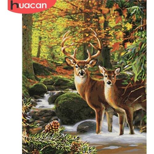 HUACAN Painting By Number Deer Animal Drawing Canvas Acrylic Handpainted Wall Art Pictures By Number Gift Home Decor