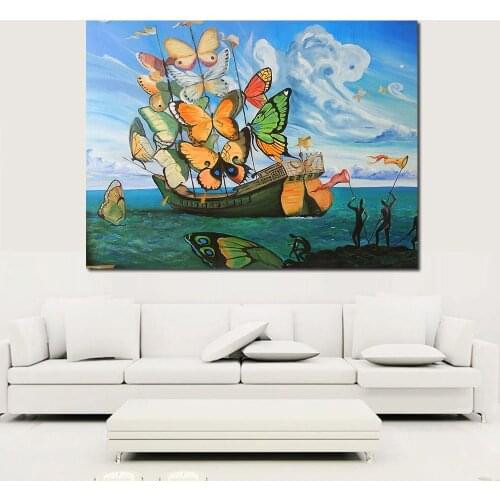 JQHYART Canvas Print Fashion Wall Art Salvador Dali Painting Butterfly Ship Wall Picture For Living Room Modern No Frame Picture