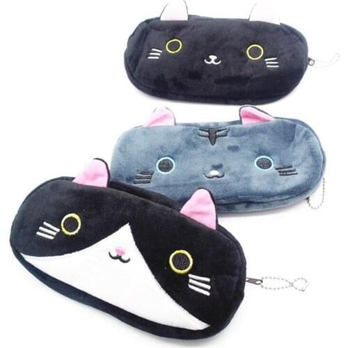 Kawaii Plush Pencil Case Cute Cat School Pencil Bag for Student Stationery Pouch Black Blue Pen Bag School Supplies