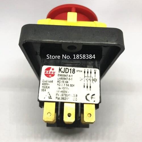 KJD18 7Pins 15A 400V Waterproof Electromagnetic Emergency Push Button Switch For Garden Machine Tools