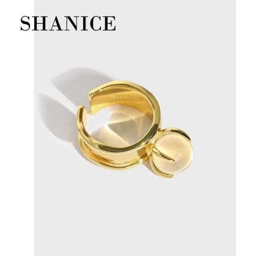SHANICE SS925 Sterling Silver open ring ins niche design sense simple round crystal Adjustable Wide Ring Street Style Ring Gift