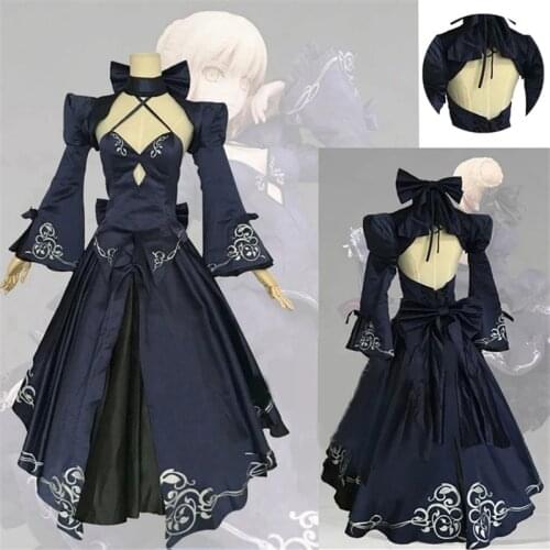 Fate Stay Night Saber Alter Arturia Pendragon Cosplay Costume Women Anime FGO Zero Halloween Black Bride Gothic Lolita Dress