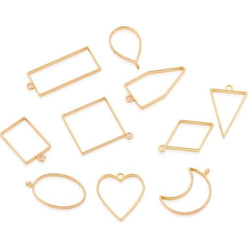 10Pcs Geometric Metal Frame Set DIY Pendant Making Epoxy Resin UV Crystal Molds for Jewelry Necklace Bracelets