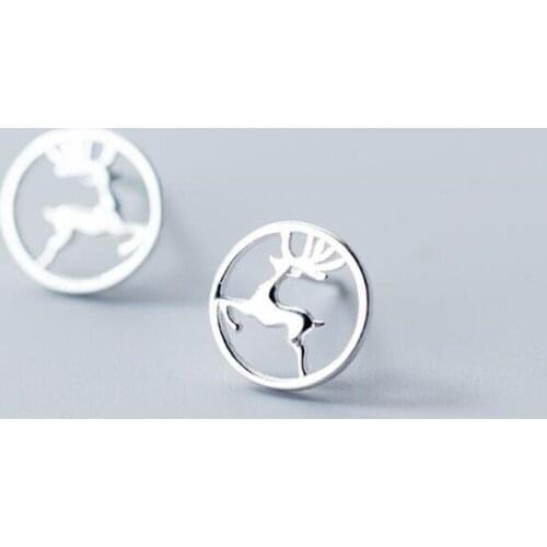 New Fashion Personality Creative Cute Animal 925 Sterling Silver Jewelry Round Hollow Deer Women Stud Earrings SE593