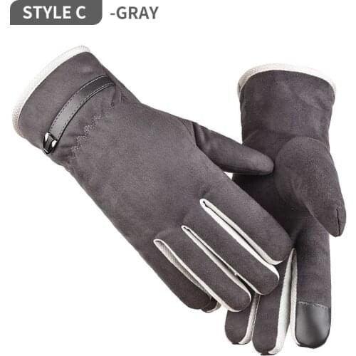 Autumn and Winter Suede Warm Gloves for Men Plus Velvet Thickened Outdoor Riding Windproof Gloves