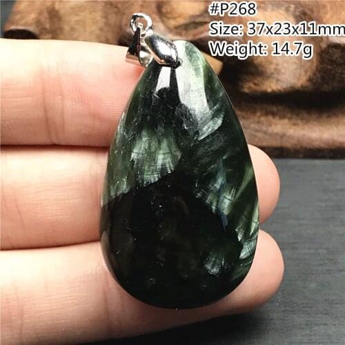 Necklace Pendant Natural Green Seraphinite Stone Jewelry For Women Lady Men Lucky Crystal 37x23x11mm Beads Silver Gemstone AAAAA