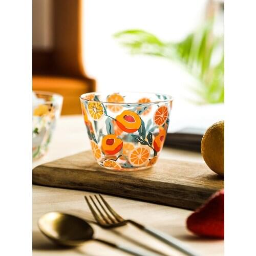 Ins Popular Glass Bowls Fruit Salad Desserts Food Container Cute Cartoon Creative Cactus Printed Round 500ML Large Capacity