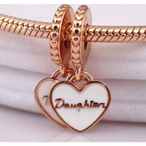 Original White Enamel Rose Mother and Daughter Hearts Pendant Beads Fit 925 Sterling Silver Charm Bracelet Diy Jewelry