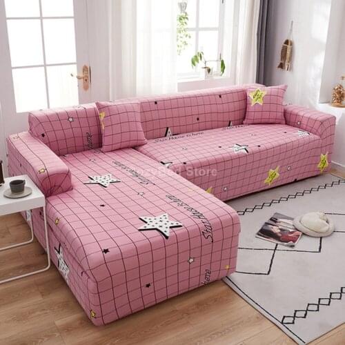Pink Cartoon Star Elastic Sofa Cover Polyester Corner Funda Sofa Couch Slipcover Chair Protector L Shape Luxury Fashion Modern