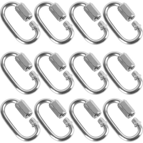 12 Pcs Quick Link M4 4MM Stainless Steel Chain Connector,Heavy Duty D Shape Locking Looks For Carabiner, Max.Load 500 Lb