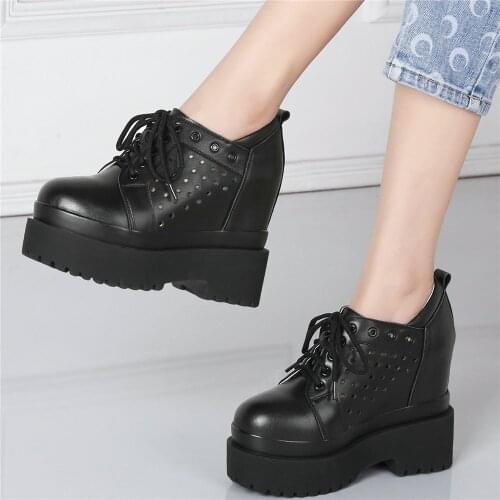 Breathable Pumps Shoes Women Genuine Leather Wedges High Heel Ankle Boots Female Round Toe Summer Fashion Sneakers Casual Shoes