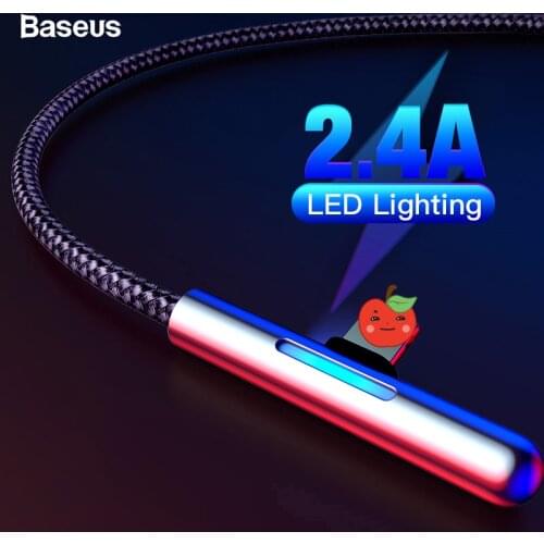 Baseus Colorful Gradual Light USB Cable For iPhone 11 Pro Max 2.4A Fast Charging Charger Cable For iPhone Xs Max Xr X 8 7 6 iPad