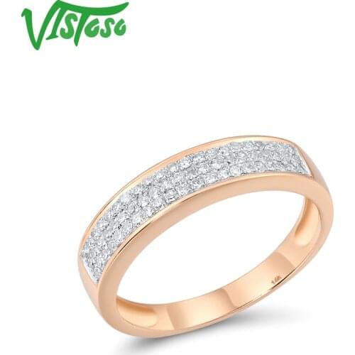 VISTOSO Genuine 14K 585 Rose Gold Chic Rings For Lady Sparkling Diamond Engagement Anniversary Simple Style Eternal Fine Jewelry