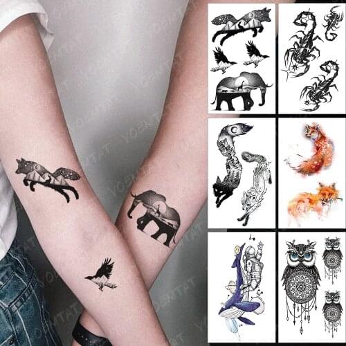 Waterproof Temporary Tattoo Sticker Wolf Elephant Eagle Animal Moon Mountain Forest Black Tatoo Arm Leg Fake Tatto Woman Man