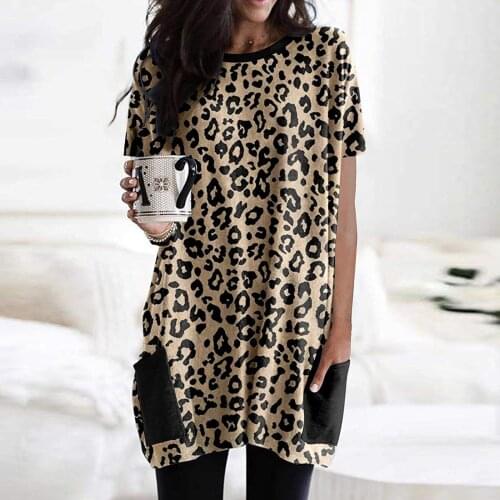 5xl Plus Size Tunic Tops And Clothes Blouse Femme Fashion Womens Prints Splicing Pockets Long Version Casual Short Sleeves Top