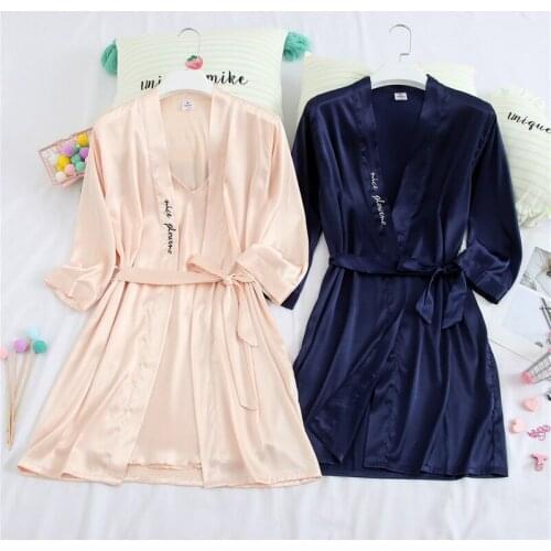 Womens Silk Robe 2 Piece Sleepwear Women Robe Set Nightgowns With Bathrobes 2019 Spring Summer Sexy Nighty Robe