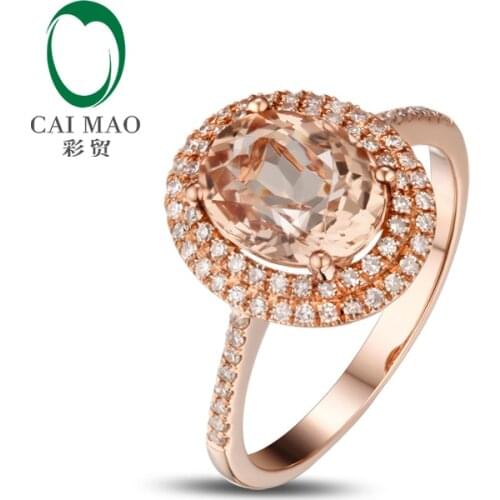 2.20ct VS 7x9mm Oval Morganite Pave Diamond Real 14k Rose Gold Engagement Ring