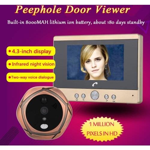 4.3" TFT Screen Digital Intercom Peephole Door Viewer Camera PIR Motion Detection Doorbell 160 Degree Wide Angle IR Night