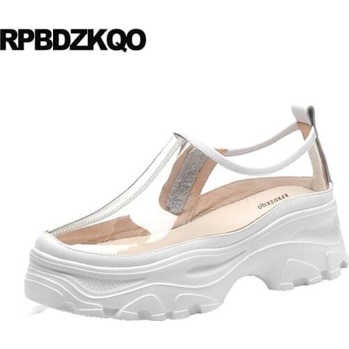 Muffin Thick Sole White Wide Fit Shoes Ladies Fitness Elevator Women Round Toe Transparent Creepers Wedge High Quality Platform