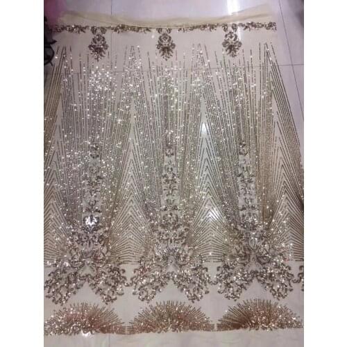 Free shipping (5yards/pc) fashion design French net lace fabric gold sequins embroidery lace fabric for shining dress FL3902