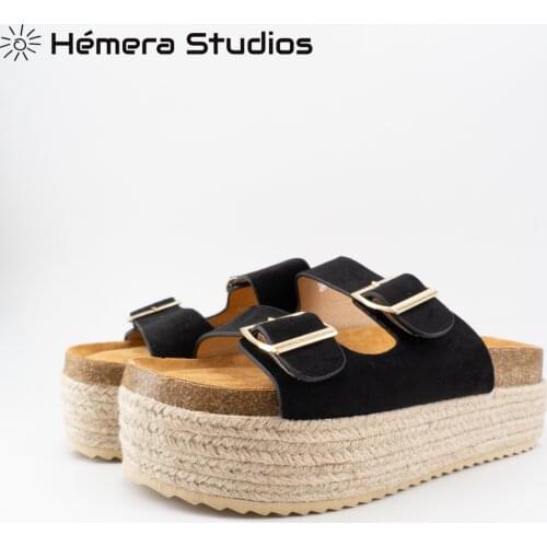 Hemera Studios sandals women 2021 summer platform Sparts double strap buckle espadrille flat multi-colored