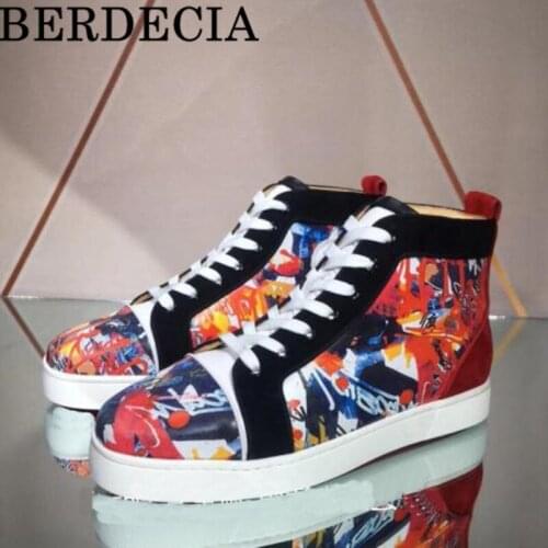 Brand Berdecia Graffiti Leather Breathable Mixed Color Loafers Spring Walking Outdoor Flats Bottom Random Pattern Sneakers