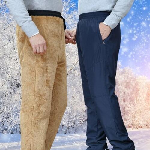 Mens Winter Super Warm Pants Double Layer Classic Cargo Wool Thicken Baggy Velvet Pants Fleece Cotton Trousers for Men Joggers