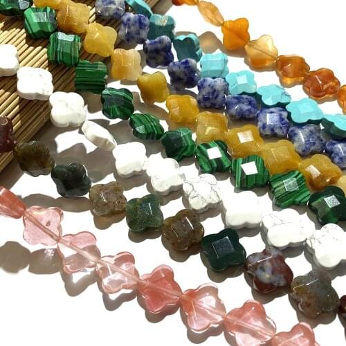 Natural Stone Faceted Flower Shape Blue Sand Rose Quartzs Beads for Jewelry Making Necklace Bracelet Size 14x14x6mm Length 20cm