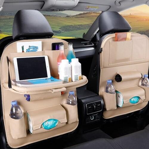 Travel Storage Bag Car Seat Back Organizer Table Tray Car Storage Organizer Foldable Pu Leather Pad Bag