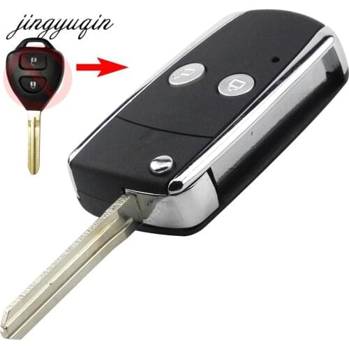 Jingyuqin 2 Buttons Flip Remote Key Fob Case For Toyota Camry Corolla Yaris Echo Prado Hilux Shining Metal Frame TOY43 Key Shell