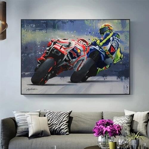 Valentino Rossies Poster Canvas Print Motorcycle Watercolor Oil Painting Wall Picture for Living Room Cuadro Bedroom Decor Mural