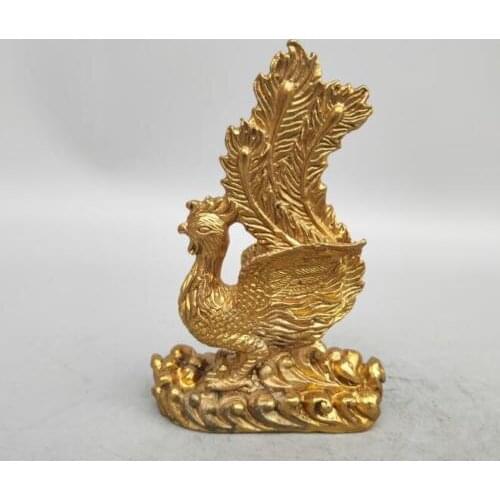 Collection Chinese Brass Handwork Carving Mythical Animals Phoenix Exquisite Small Statue Gift
