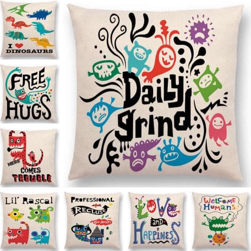 Colorful Decorative Letters Cushion Cover Dinosaur Monsters Home Decor Sofa Pillow Case