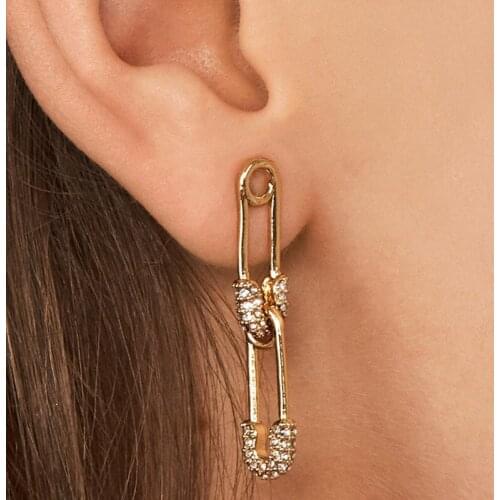 LUNA CHIAO New Design Fashion Crystal Rhinestone Statement Earrings Women Pave Safety Pin Earring
