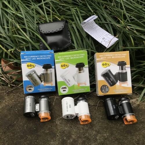 Without Battery Mini 60 Times White Light LED Light UV Currency Detector Purple Light Microscope Portable Magnifying Glass