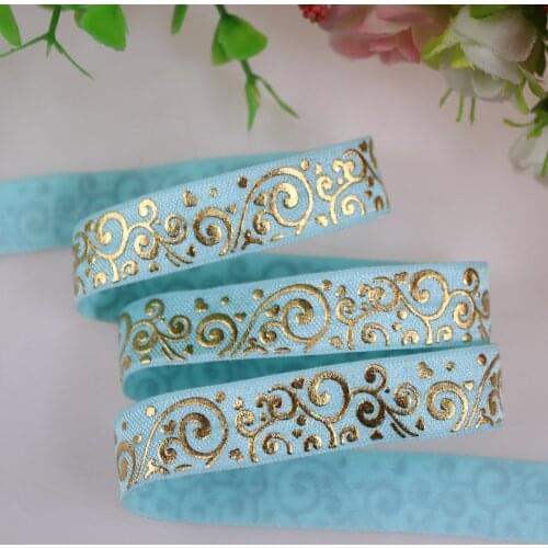New design!! 5/8" gold foil swirl printed fold over elastic 324 Mineral Ice foe elastic 50 yards/lot wholesale