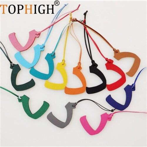 New Custom Made Luxury Genuine Natural Leather Character Alphabet Arabic Letter Keychain Backpack Pendant Ladies Women Bag Charm