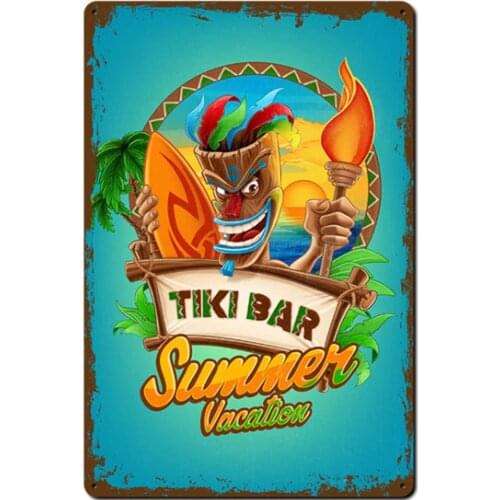 Original Retro Design Passion Tiki Bar Summer Vacation Tin Metal Signs Wall Art|Thick Tinplate Print Poster Wall Decoration for