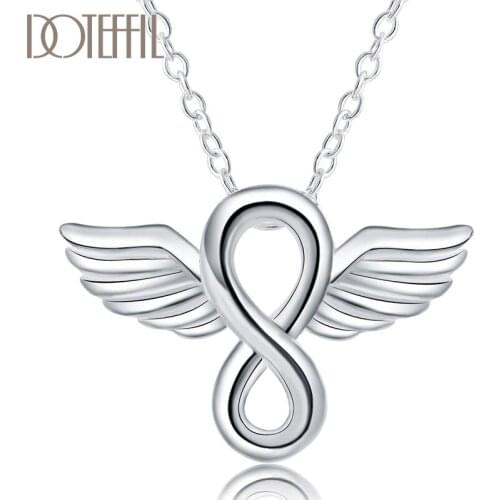 DOTEFFIL 925 Sterling Silver 18 Inches Angel Wings Pendant Necklace For Women Man Fashion Wedding Engagement Party Charm Jewelry