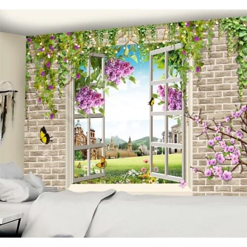 Scenery Outside the Window Tapestry Flower Green Plant Wall Hanging Hippie Mandala Bedspread Bohemian Art Home Decor