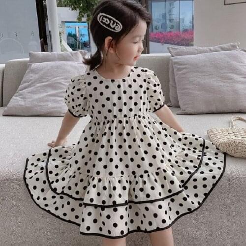 Girls Princess Dresses 2021 New Summer Kids Baby Polka Dot Vestidos Short Sleeve Children Ruffles Party Costumes