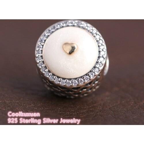 2019 Mothers Day Gift Two Tone Yellow Gold Heart Bead Original 925 Sterling Silver Enamel Hearts Charms Fits Brand bracelets