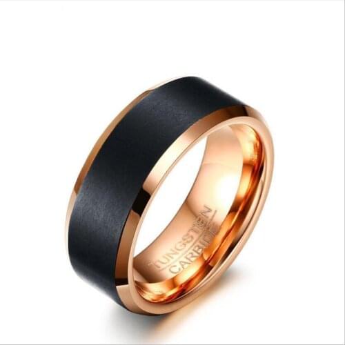 Direct selling tungsten gold ring 8MM tungsten steel ring black + rose gold mens jewelry ring