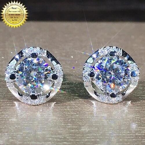 18K Au750 White Gold Earrings 0.5 1 2 3 Carat DVVS Round Moissanite Diamond Present Wedding Engagement Party Flower Wave