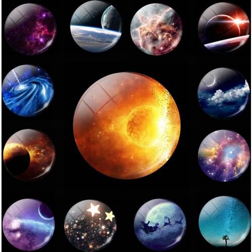 Sun 3d Fridge Magnets Cosmic Galaxy Solar System Planet 30MM Crystal Glass Cabochon Magnetic Stickers for Refrigerator Decor