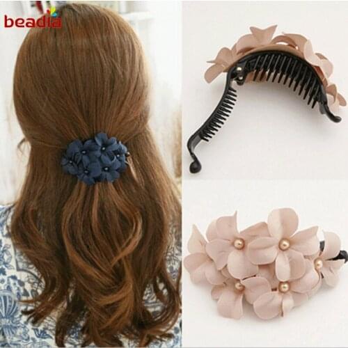 Fashion Hair Jewelry 1pc 7.4x2.8cm Women Lady Fashion Elegant Sweet Small Flowers Banana Clip Hair Claws Ponytail Holder