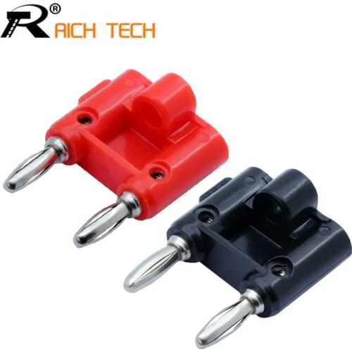 Nickel plated black+red double dual head banana male plug connector with 4mm cable hole 10pcs